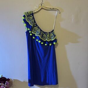 Lilly Pulitzer Blue and Yellow One-Shoulder Dress